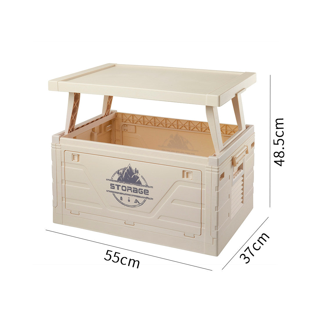 62L Portable Camping Storage Box with Folding Doors & Detachable Shelf