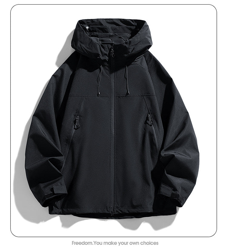 Men's & Women's Waterproof Windbreaker Hiking Jacket in Black – Hooded Zip-Front Outdoor Jacket | XL–3XL
