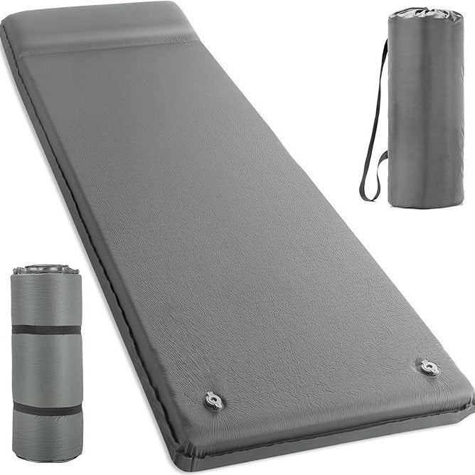 Knit Camping Sleeping Pad in Gray – Self-Inflating Mat with Built-in Pump, 198×70×8cm, 1 Person, Lightweight Outdoor Camping Mat
