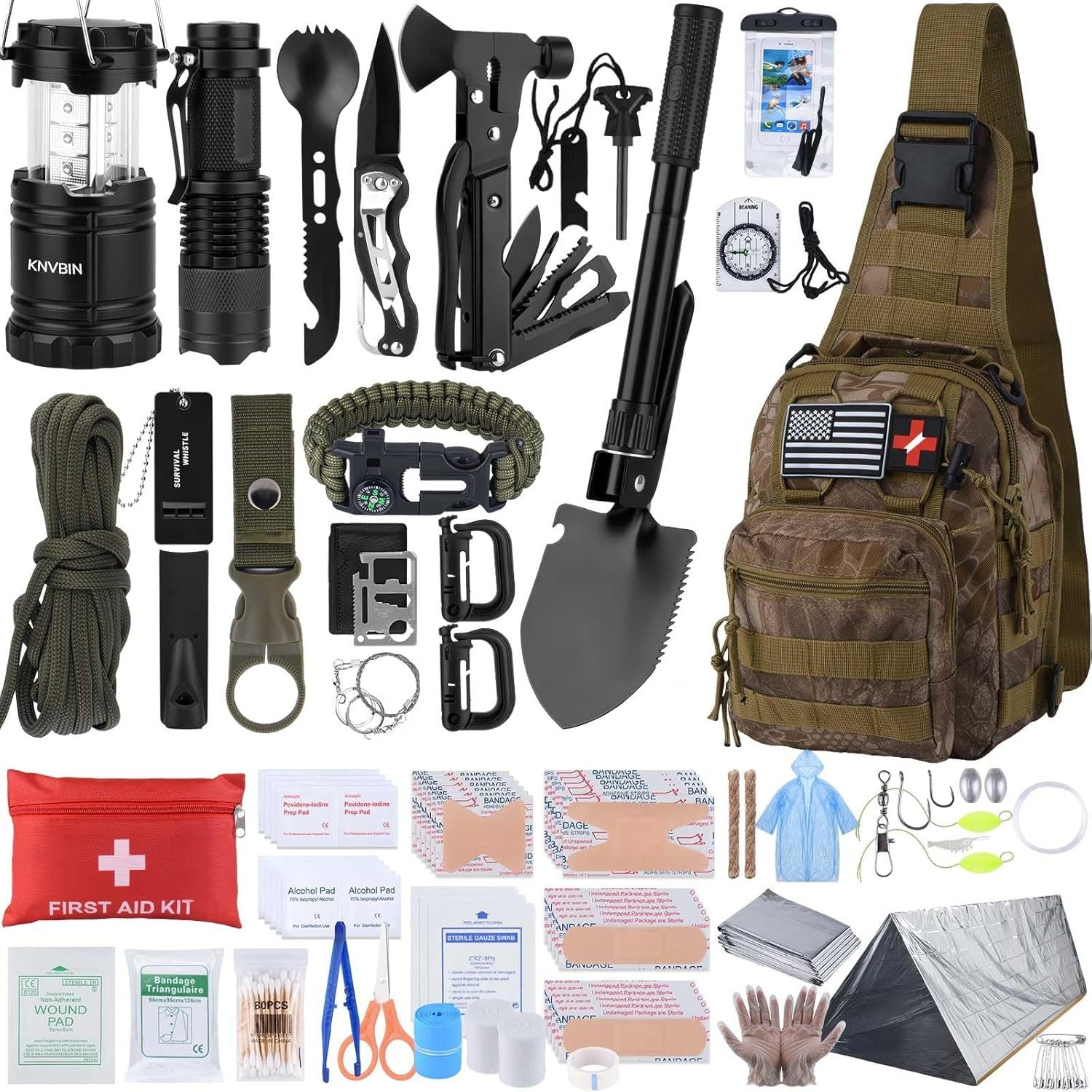Outdoor Tactical Crossbody Bag with 250-Piece Emergency Survival Kit – First Aid Trauma Pack