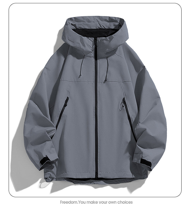 Men's & Women's Waterproof Windbreaker Hiking Jacket in Dark Gray – Hooded Zip-Front Outdoor Jacket | XL–3XL
