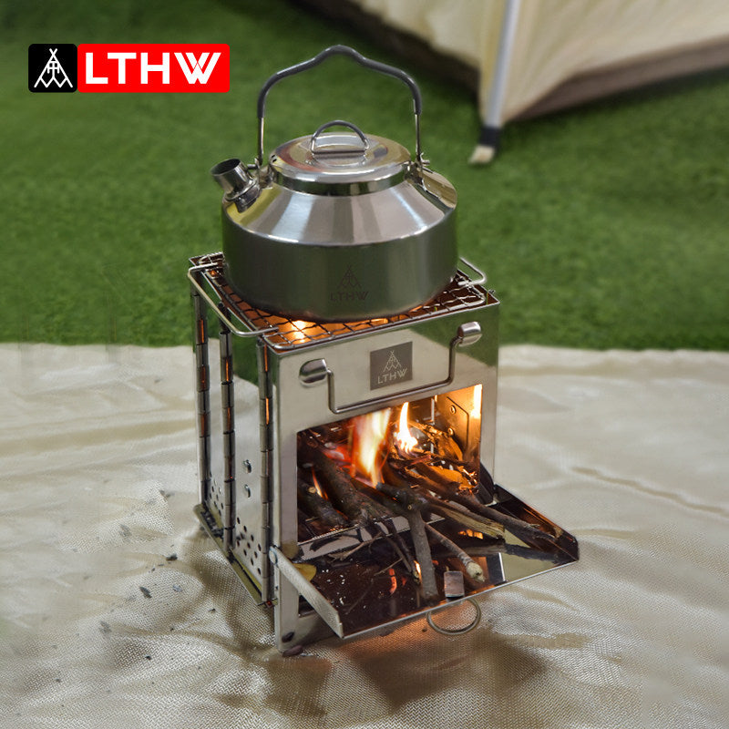 LTHW Luteteng Folding Wood-Burning Camp Stove – Portable Stainless Steel Outdoor Cooking Stove | BBQ | Picnic | Windproof