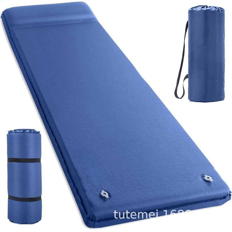 Knit Camping Sleeping Pad in Navy Blue – Self-Inflating Mat with Built-in Pump, 198×70×8cm, 1 Person, Lightweight Outdoor Camping Mat
