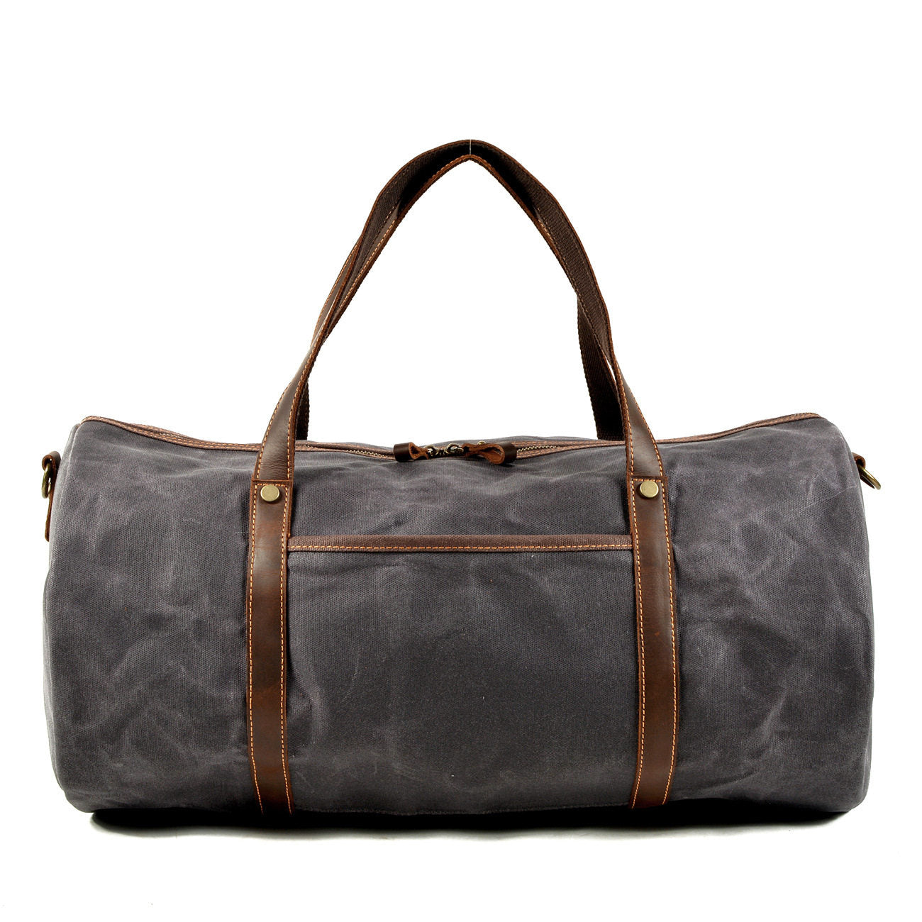 "Waxed Canvas & Leather Duffle Bag in Dark Gray – Retro Travel Weekender"