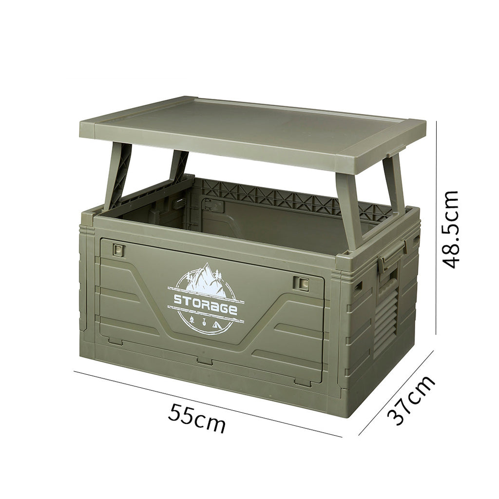 62L Portable Camping Storage Box with Folding Doors - Army Green | Outdoor Organizer
