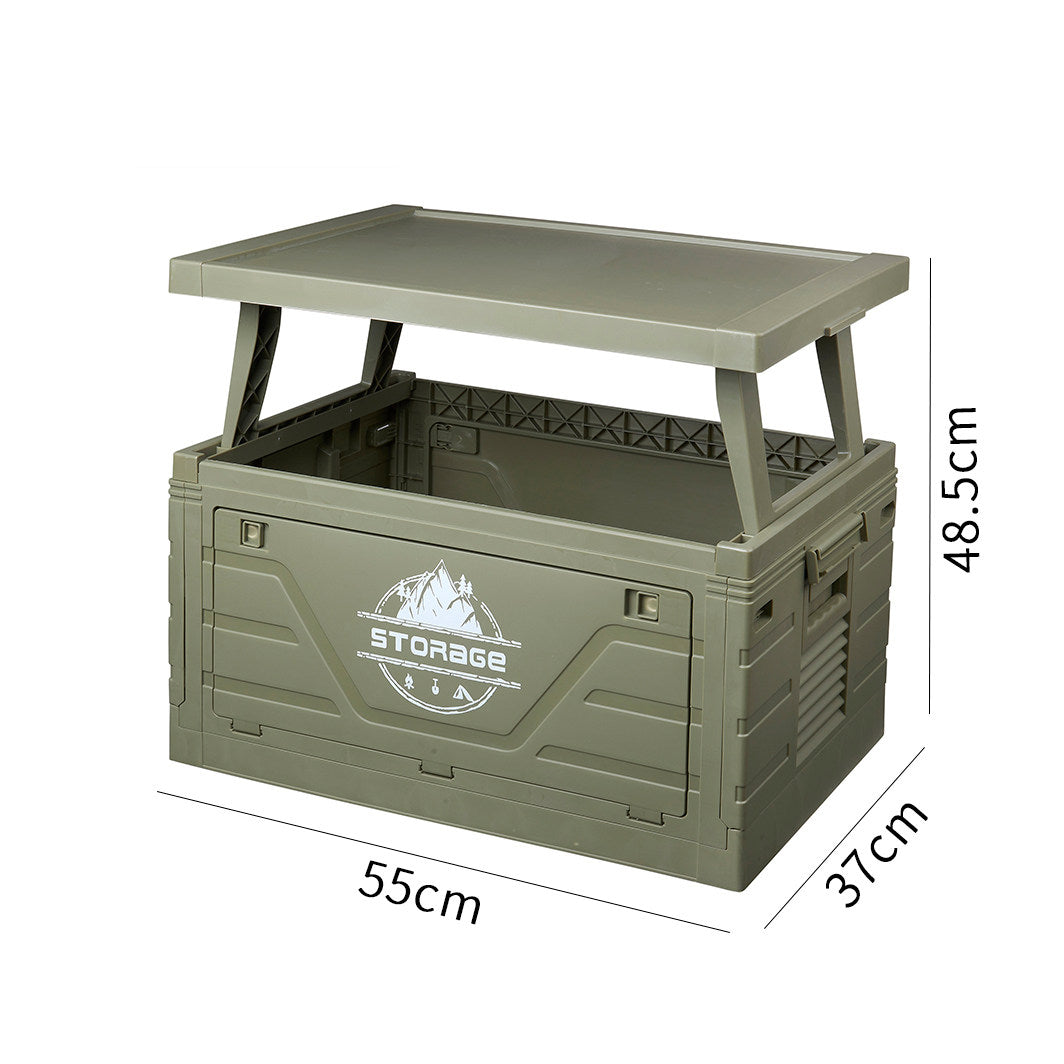 62L Portable Camping Storage Box with Folding Doors & Detachable Shelf