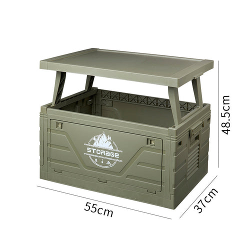 62L Portable Camping Storage Box with Folding Doors - Army Green | Outdoor Organizer
