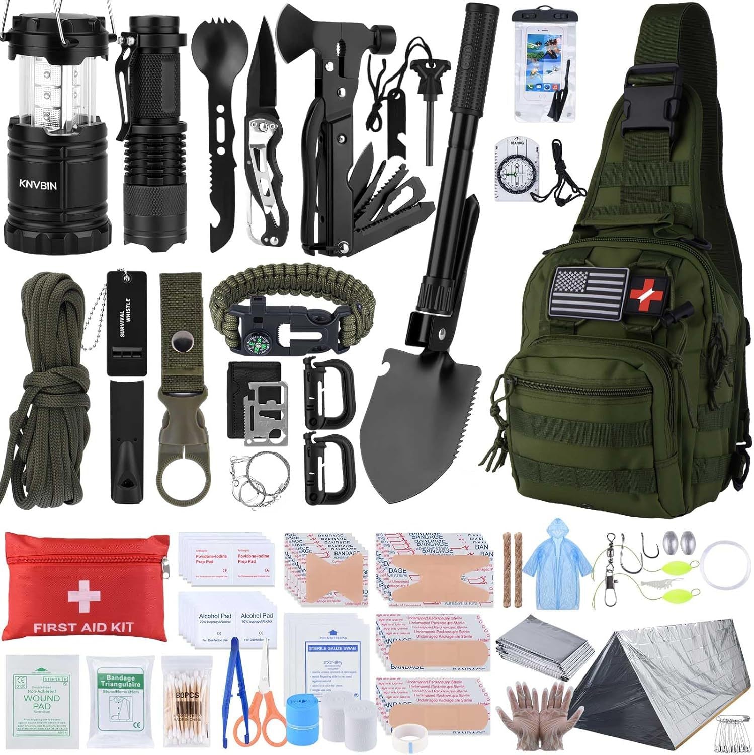 Outdoor Tactical Crossbody Bag with 250-Piece Emergency Survival Kit – First Aid Trauma Pack