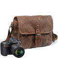 Retro Canvas Camera Bag in Coffee – 30×10×20cm | Waterproof Crossbody Messenger Bag with Removable Camera Divider
