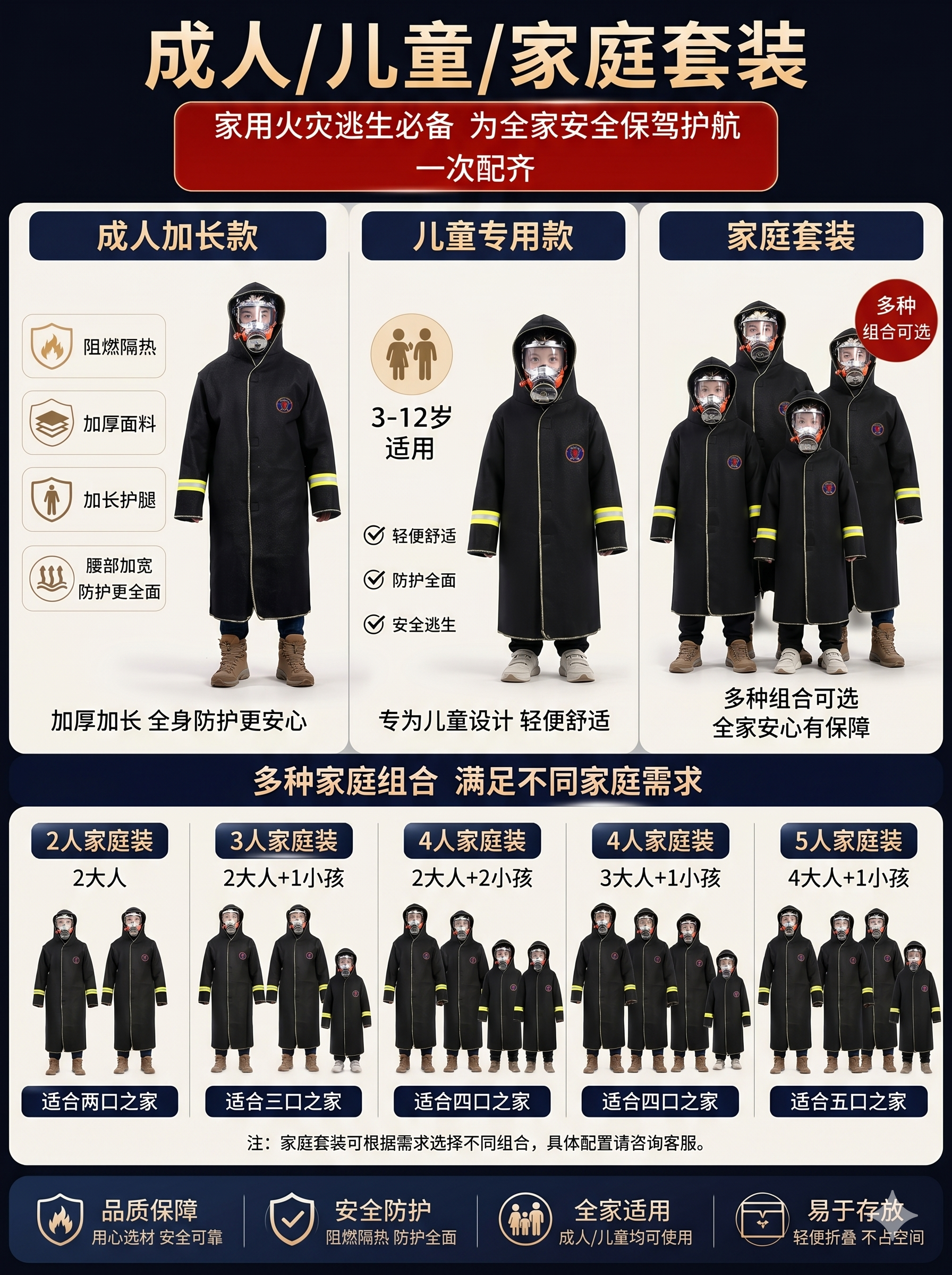 Carbon Fiber Fireproof Suit – Emergency Escape Jacket, Heat Insulation, Flame Retardant, Family Set for Adults & Kids