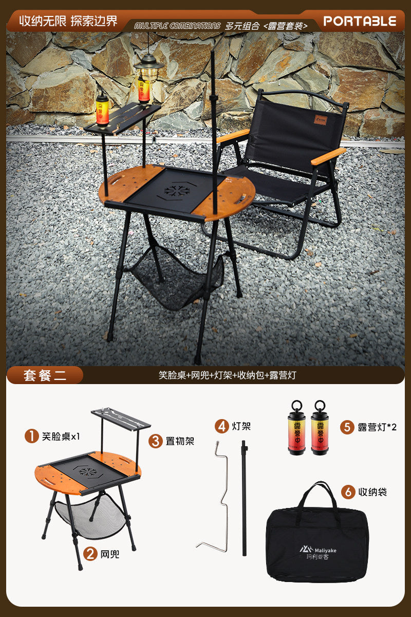 Smiley Face IGT Camping Table – Basic Set with 2 Candlestick Camping Lights | Outdoor Folding Table
