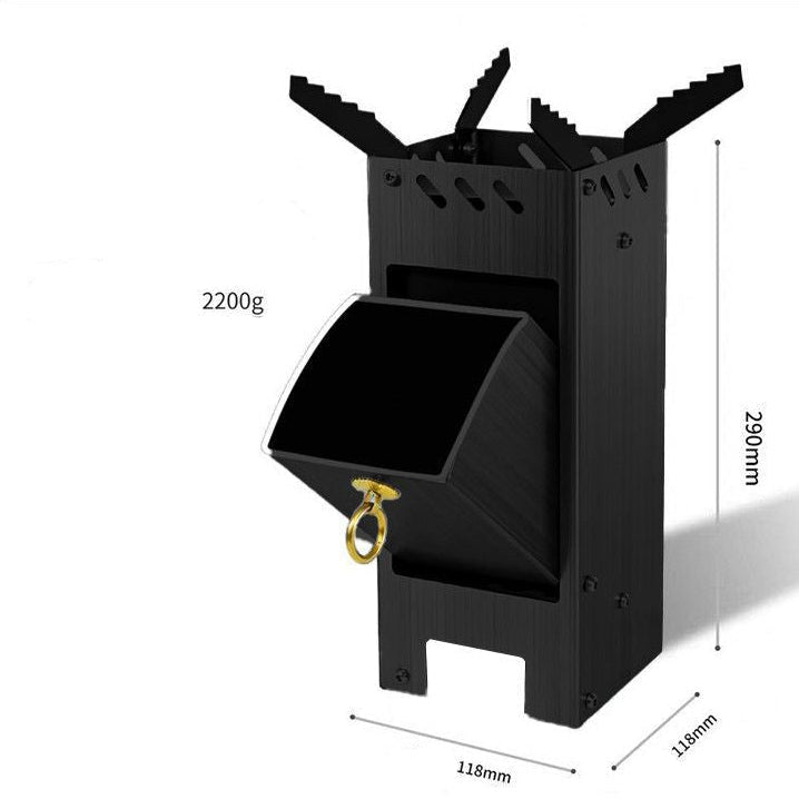 Portable Folding Rocket Stove Black – Outdoor Wood-Burning Camp Stove for Camping, Picnic & Travel, Lightweight Foldable Biomass Stove
