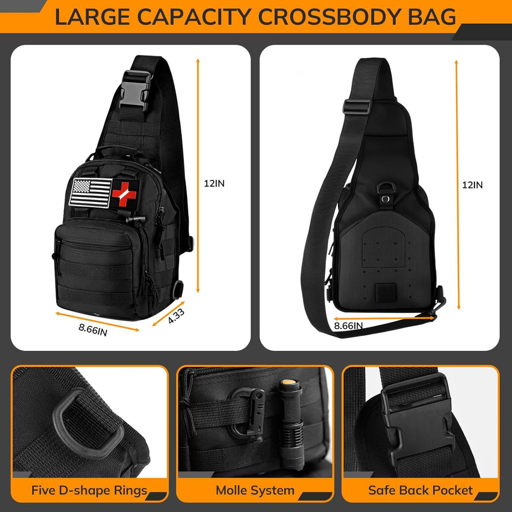 Outdoor Tactical Crossbody Bag with 250-Piece Emergency Survival Kit – First Aid Trauma Pack