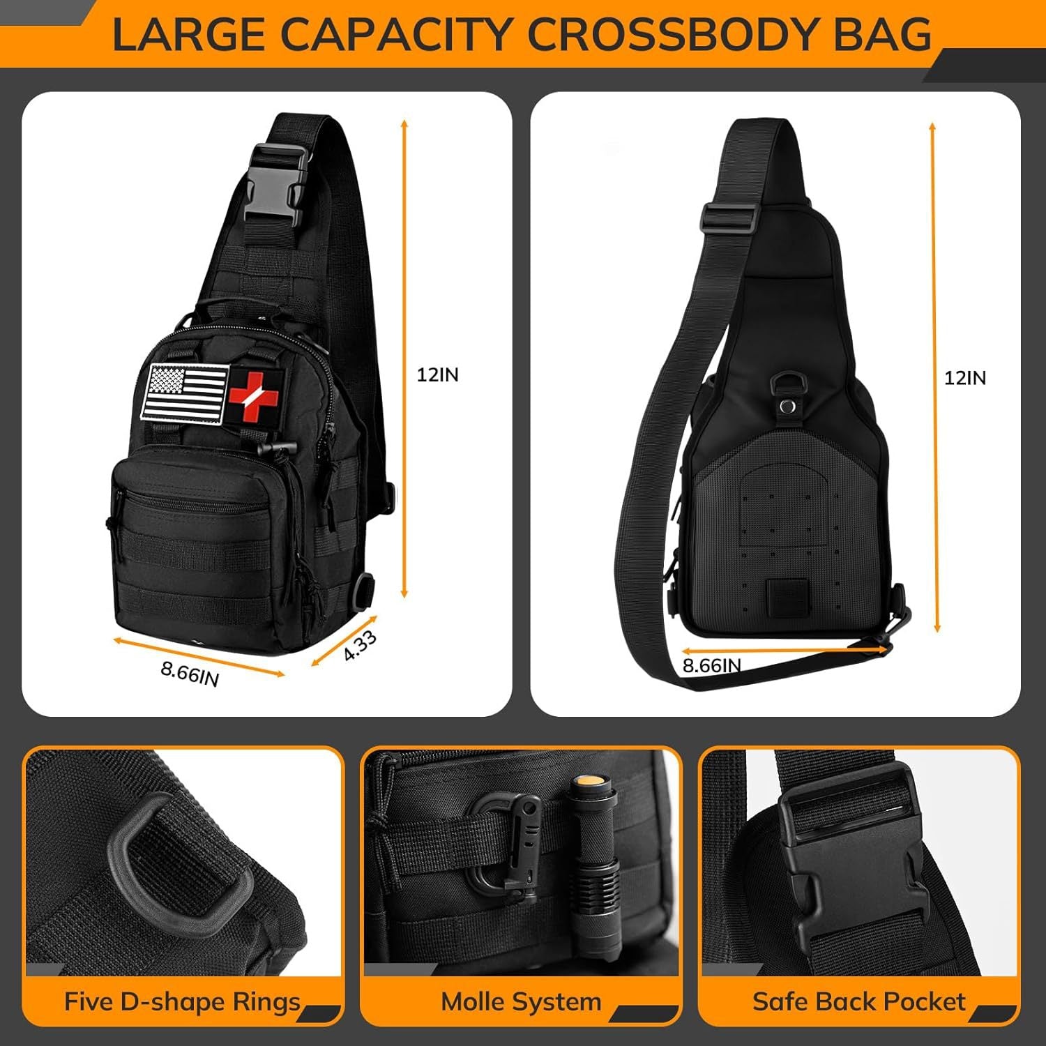 Outdoor Tactical Crossbody Bag with 250-Piece Emergency Survival Kit – First Aid Trauma Pack