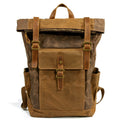 Retro Canvas Laptop Backpack in Coffee with Cowhide Trim – 30×16×47cm | Waterproof Unisex Travel Bag with 16" Laptop Pocket
