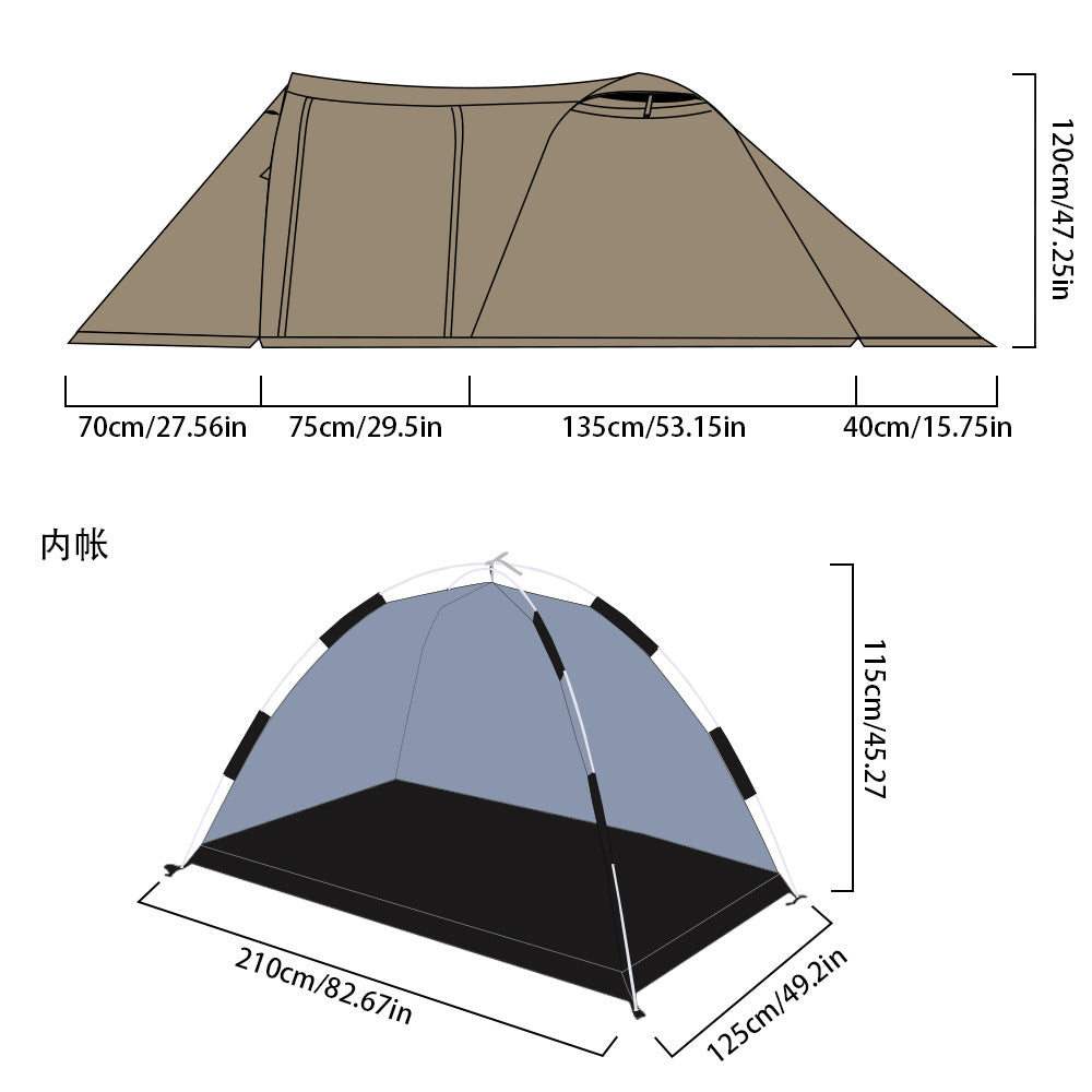 Outdoor Double Tunnel Tent – 4-Season Windproof & Flame-Retardant Camping Tent with Snow Skirt