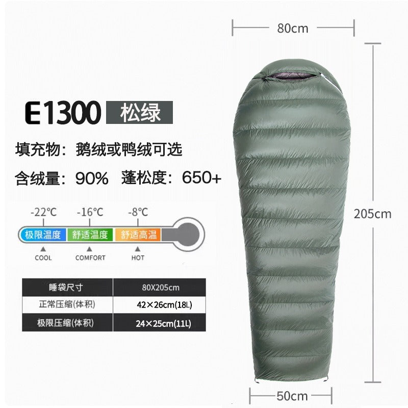 Goose Down Sleeping Bag – Lightweight Mummy Style for Camping & Travel