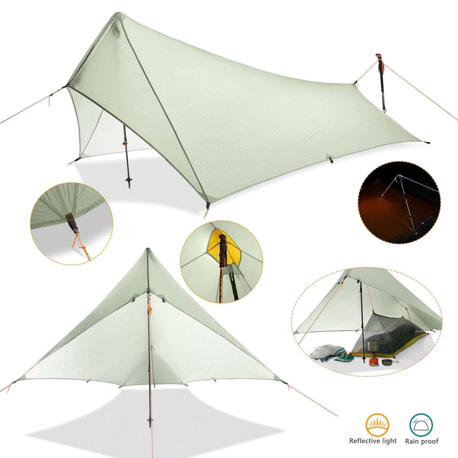 Campfire Ultralight Rain Fly Shelter Tent 320g Waterproof 1500mm 20D Polyester – outdoor shelter setup
