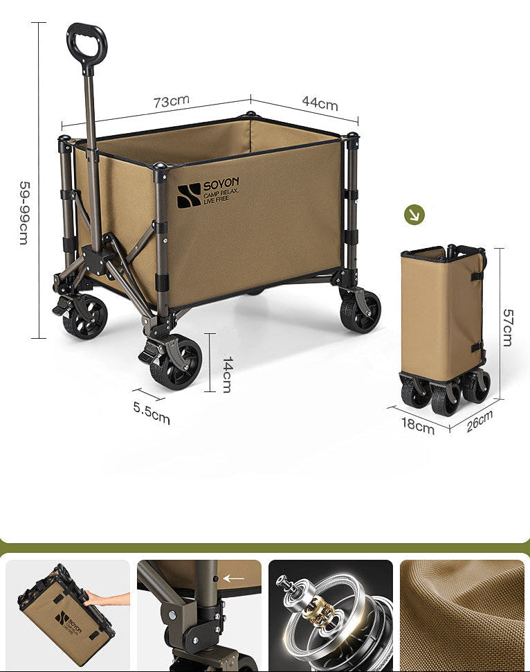 Fast Camp folding camping wagon in brown, dual brake off-road wheels with storage bag, 100-150kg load capacity

