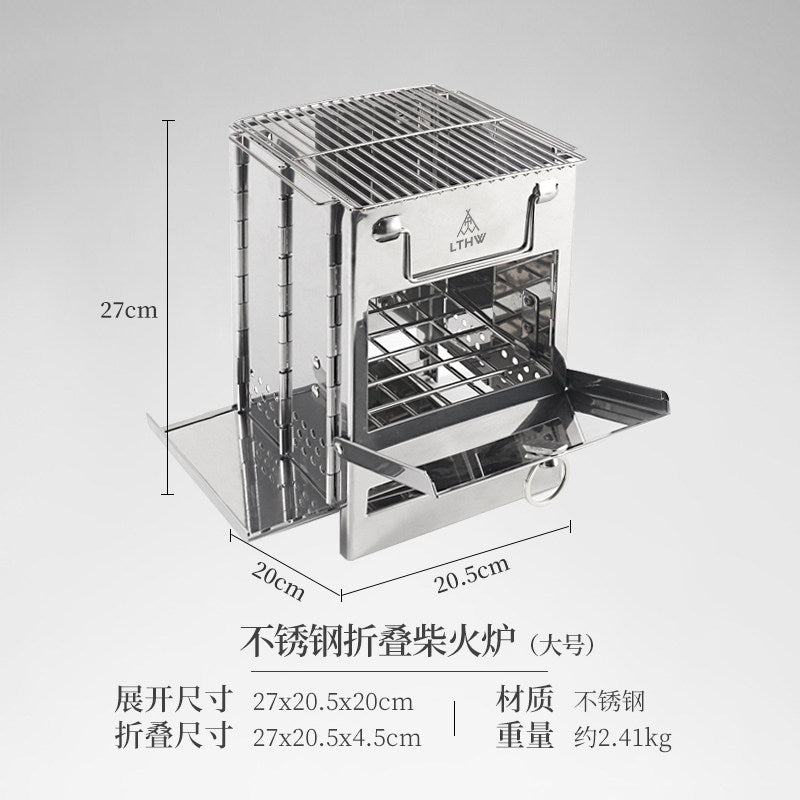 LTHW Luteteng Folding Wood-Burning Camp Stove – Portable Stainless Steel Outdoor Cooking Stove | BBQ | Picnic | Windproof