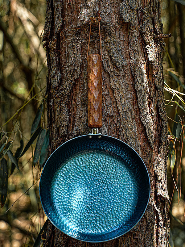 Night Warden Cast Iron Camping Wok – Portable Bushcraft Pan with Wooden Handle