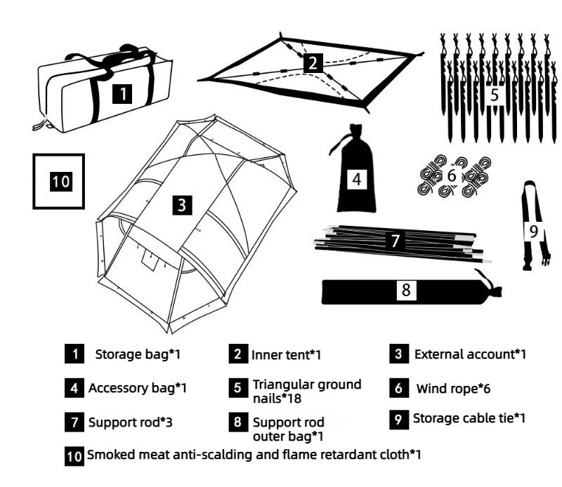 Outdoor Double Tunnel Tent – 4-Season Windproof & Flame-Retardant Camping Tent with Snow Skirt