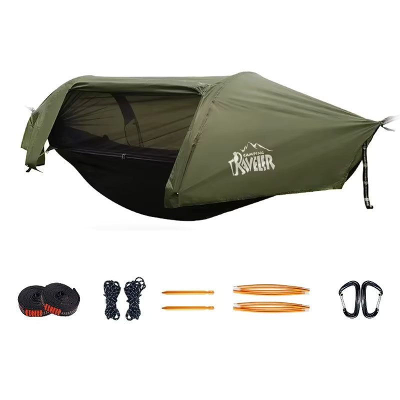 Traveling Eagle Hammock Tent in Military Green – Waterproof Anti-Mosquito Outdoor Camping Hammock with Single-Point Suspension, 200kg Capacity
