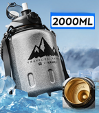 NRMEI King Insulated Bottle – Ice Flower Silver 2000ml, large capacity titanium-lined thermos with tea strainer and straw
