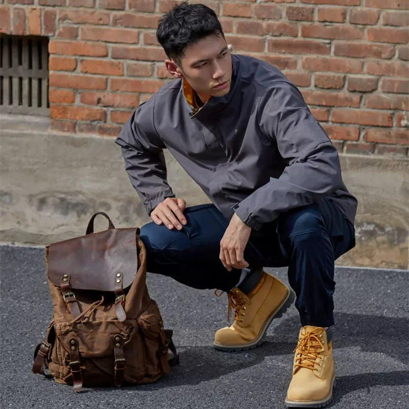 Retro Canvas Laptop Backpack – 16" Computer Pocket, Waterproof, Magnetic Buckle, Unisex Travel Bag
