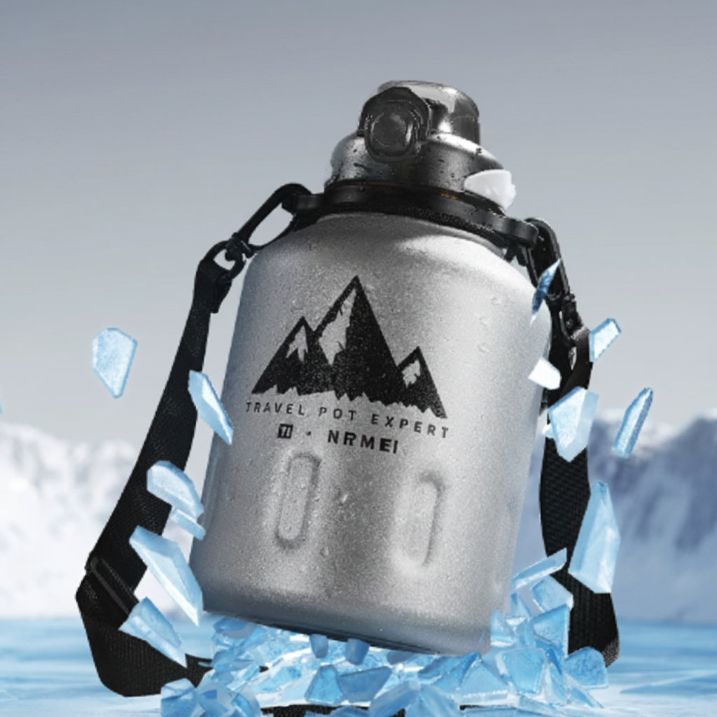 NRMEI King Insulated Bottle – Ice Flower Edition | Large Capacity Titanium-Lined Thermos with Tea Strainer & Straw