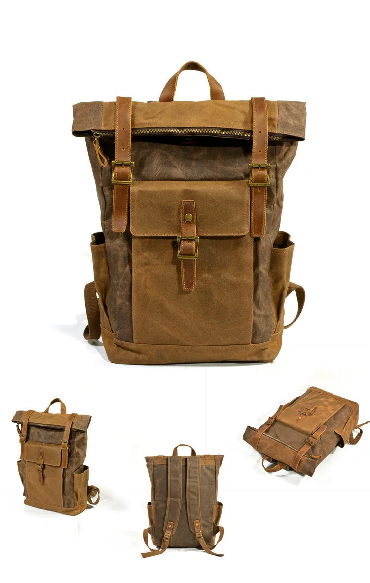 Retro Canvas Laptop Backpack – 16" Computer Pocket, Waterproof, Magnetic Buckle, Unisex Travel Bag